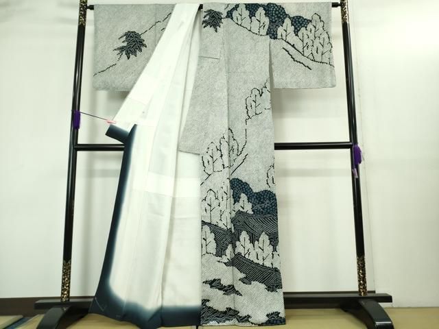 平和屋本店○希少 創業460年・千總 訪問着 本疋田絞り 総絞り 風景樹林