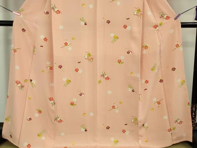 平和屋本店○極上 銀座 志ま亀 小紋 楽器花文 鼓 笙 太鼓 一斤染色地