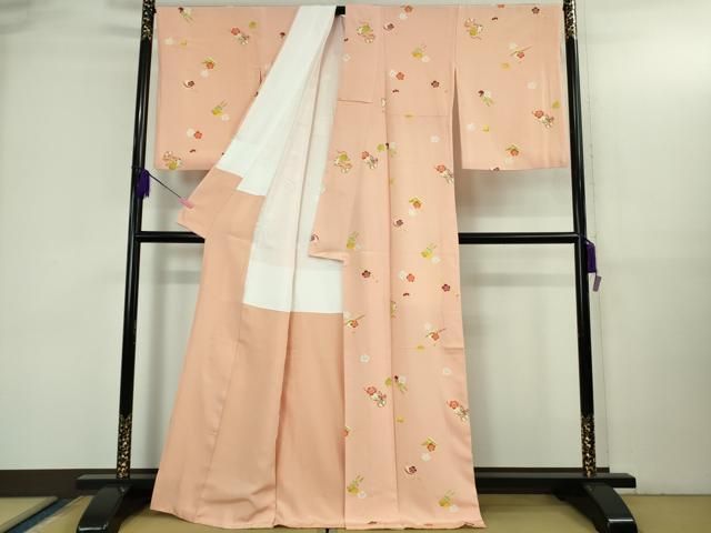 平和屋本店●極上　銀座　志ま亀　小紋　楽器花文　鼓　笙　太鼓　一斤染色地　たとう紙付き　逸品　DZAB3435kh6 平和屋本店○極上 銀座 志ま亀 小紋 楽器花文 鼓 笙 太鼓 一斤染色地