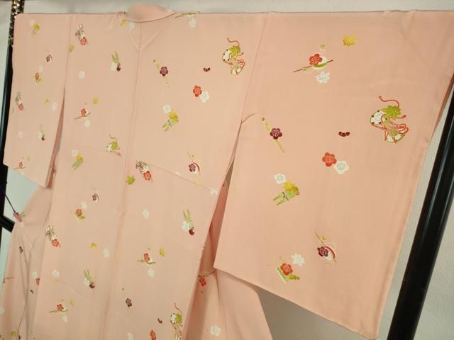 平和屋本店○極上 銀座 志ま亀 小紋 楽器花文 鼓 笙 太鼓 一斤染色地