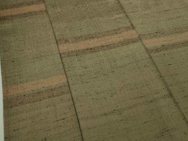 平和屋本店▽極上 伊兵衛織 工芸手織 単衣 横段文 生壁色地 逸品