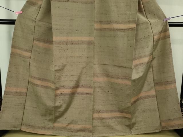 平和屋本店▽極上 伊兵衛織 工芸手織 単衣 横段文 生壁色地 逸品