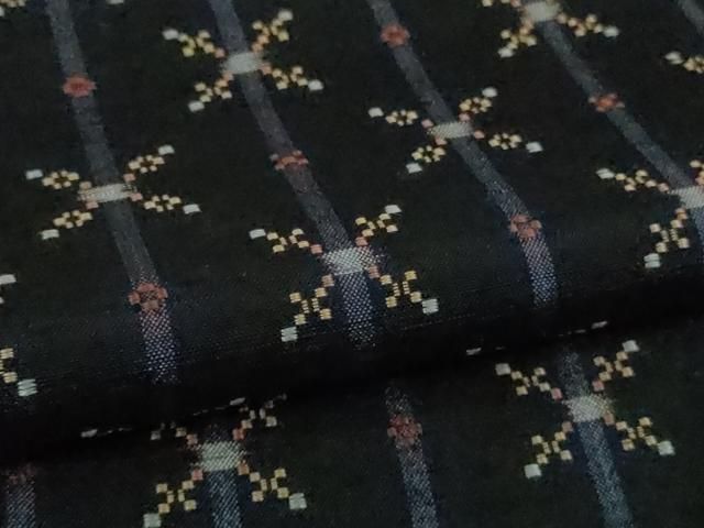 平和屋本店○極上 本場琉球 読谷山花織 紬地 濃藍色地 逸品