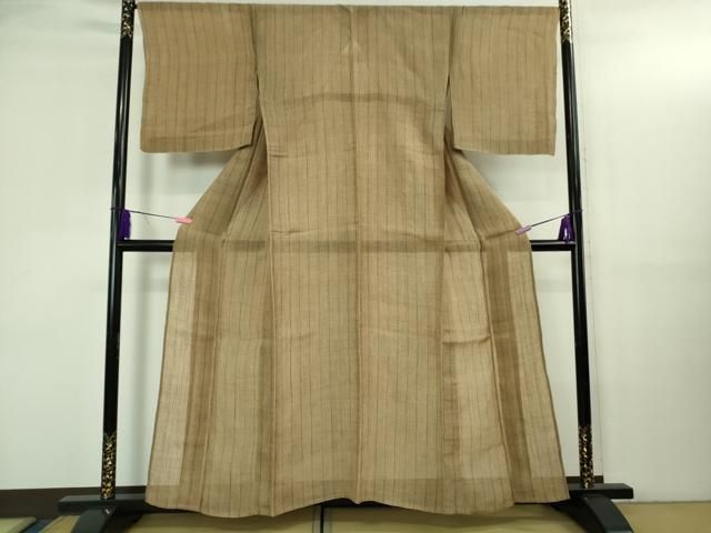 平和屋本店＊最高級　夏物　重要無形文化財　越後上布　日本工芸会正会員　伝統工芸士　鈴木苧紡庵　茶地縞　証紙付き　逸品　DZAB3468kh6 平和屋本店＊最高級 夏物 重要無形文化財 越後上布 日本工芸会正会員