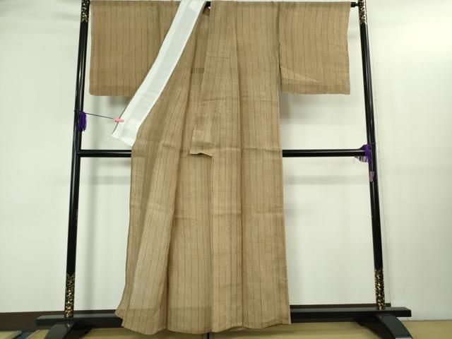 平和屋本店＊最高級　夏物　重要無形文化財　越後上布　日本工芸会正会員　伝統工芸士　鈴木苧紡庵　茶地縞　証紙付き　逸品　DZAB3468kh6 平和屋本店＊最高級 夏物 重要無形文化財 越後上布 日本工芸会正会員