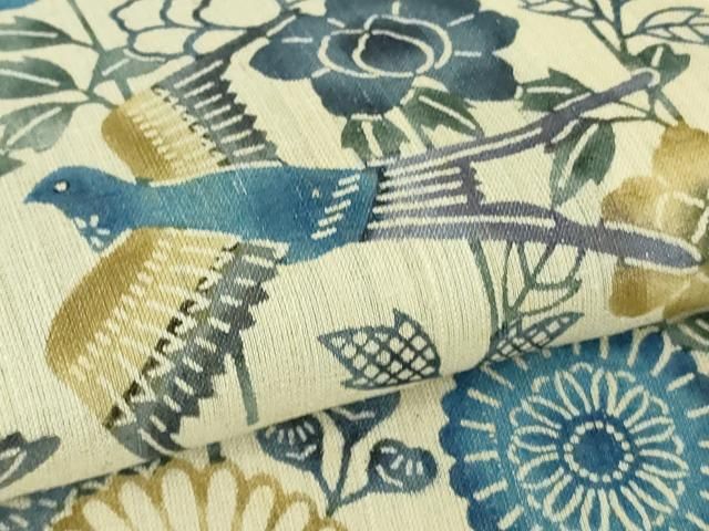平和屋本店＊極上　夏物　本場琉球紅型　紗紬　訪問着　花鳥文　逸品　DZAB3470kh6 平和屋本店＊極上 夏物 本場琉球紅型 紗紬 訪問着 花鳥文 逸品