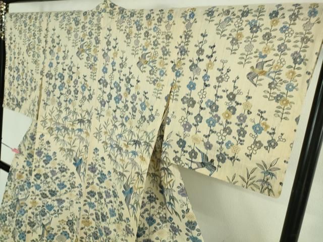 平和屋本店＊極上　夏物　本場琉球紅型　紗紬　訪問着　花鳥文　逸品　DZAB3470kh6 平和屋本店＊極上 夏物 本場琉球紅型 紗紬 訪問着 花鳥文 逸品