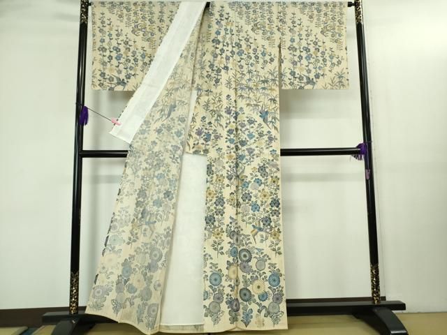 平和屋本店＊極上　夏物　本場琉球紅型　紗紬　訪問着　花鳥文　逸品　DZAB3470kh6 平和屋本店＊極上 夏物 本場琉球紅型 紗紬 訪問着 花鳥文 逸品