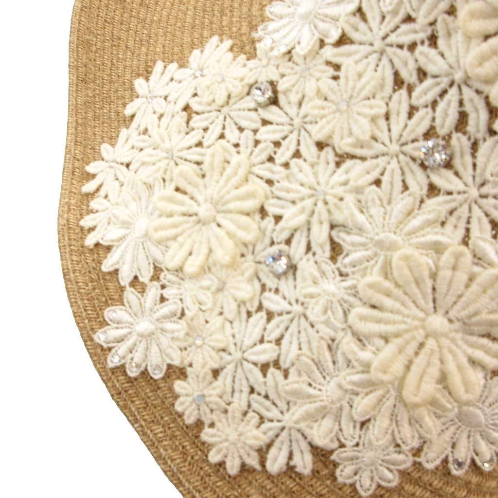 アンテプリマ　麦わら帽子 アンテプリマ ANTEPRIMA 麦わら帽子 バケットハット レース 花刺繍 M