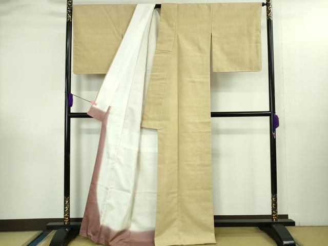 平和屋本店○極上 本場結城紬 重要無形文化財 色無地 浅黄色 逸品