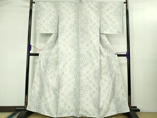 平和屋本店○極上 本場大島紬 白大島 9マルキ 草花菱文 反端付き 逸品