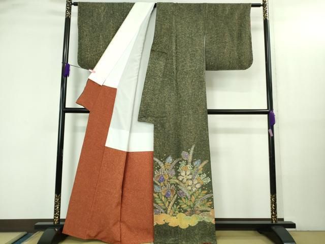 平和屋本店○最高級 初代 久保田一竹 幻の辻が花 色留訪問着 天平 金