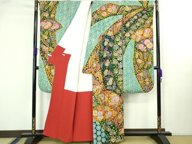 平和屋本店○極上 樋熊哲也 辻が花 絞り 手描き 振袖 束ね熨斗 銀通し