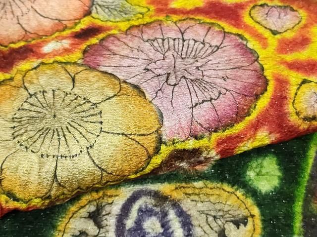 平和屋本店○極上 樋熊哲也 辻が花 絞り 手描き 振袖 束ね熨斗 銀通し