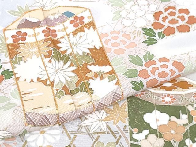 平和屋本店●極上　創業460年・千總　訪問着　駒刺繍　貝桶吉祥花文　藤鼠色地　暈し染め　金彩　三越扱い　逸品　DZAB3553kh6 平和屋本店○極上 創業460年・千總 訪問着 駒刺繍 貝桶吉祥花文 藤鼠色
