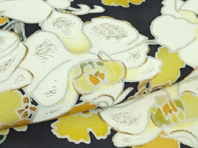 平和屋本店●希少　皆川月華　長女　日本画家　皆川千恵子　訪問着　刺繍　胡蝶蘭　深紫色地　金糸　逸品　DZAB3565kh6 平和屋本店○希少 皆川月華 長女 日本画家 皆川千恵子 訪問着 刺繍