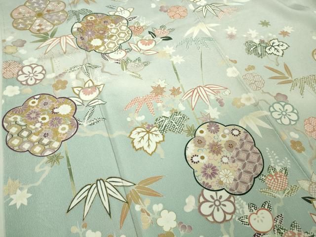 平和屋本店○極上 訪問着 吉澤友禅 駒刺繍 吉祥花文 暈し染め 金彩 鬼