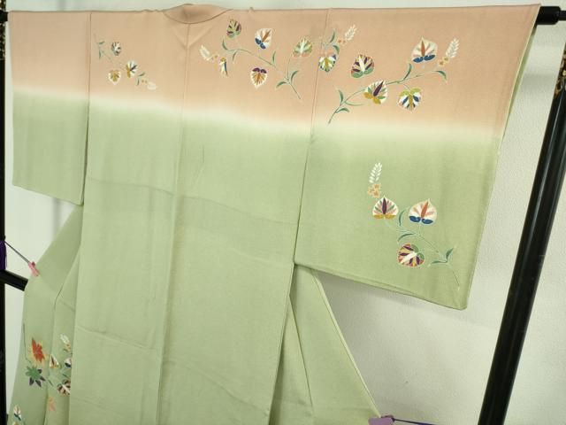 平和屋本店○極上 訪問着 作家物 葵 楓 山葵色地 暈し染め 金彩 逸品