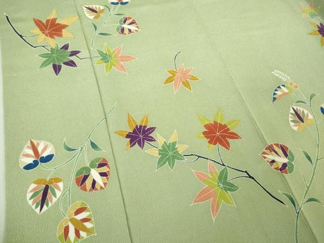 平和屋本店○極上 訪問着 作家物 葵 楓 山葵色地 暈し染め 金彩 逸品