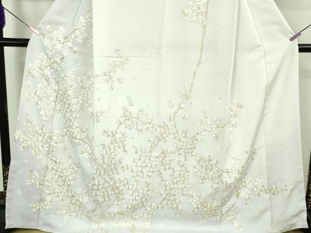 平和屋本店○最高級 京都老舗 尾峨佐染繍 訪問着 総手刺繍 枝桜 白地