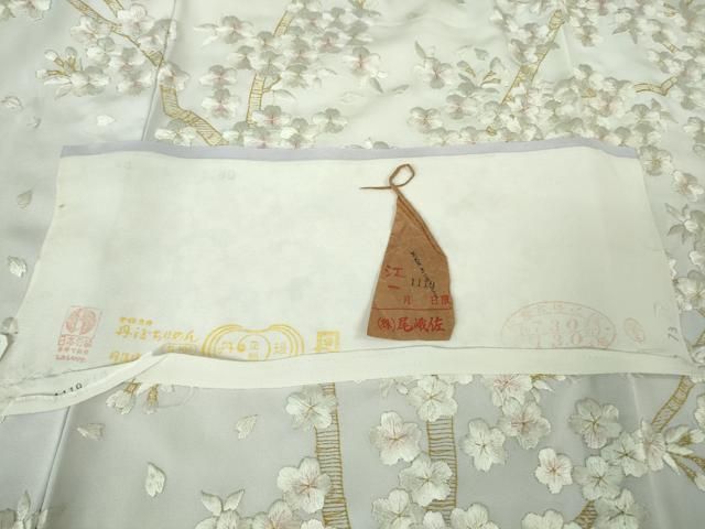 平和屋本店●最高級　京都老舗 尾峨佐染繍 　訪問着　総手刺繍　枝桜　白地　金銀糸　反端・紙タグ付き　逸品　未使用　DZAB3573kh6 平和屋本店○最高級 京都老舗 尾峨佐染繍 訪問着 総手刺繍 枝桜 白地