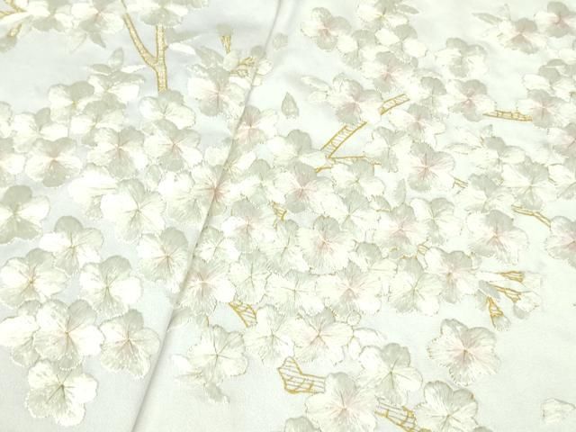 平和屋本店●最高級　京都老舗 尾峨佐染繍 　訪問着　総手刺繍　枝桜　白地　金銀糸　反端・紙タグ付き　逸品　未使用　DZAB3573kh6 平和屋本店○最高級 京都老舗 尾峨佐染繍 訪問着 総手刺繍 枝桜 白地