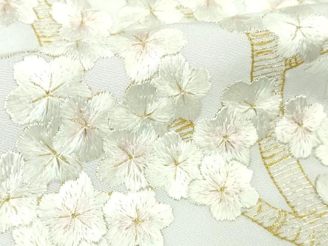 平和屋本店○最高級 京都老舗 尾峨佐染繍 訪問着 総手刺繍 枝桜 白地