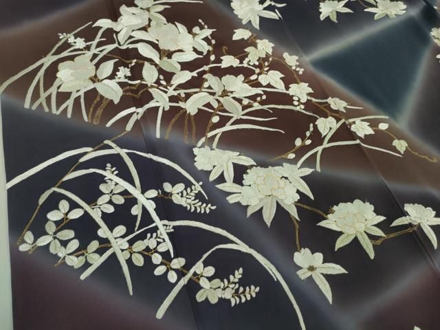 平和屋本店○極上 訪問着 総手刺繍 草花文 暈し染め 金糸 さが美扱い