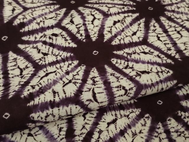平和屋本店▽極上 岩手の匠 草紫堂 南部絞り 紫根染 紬 単衣 麻の葉 残