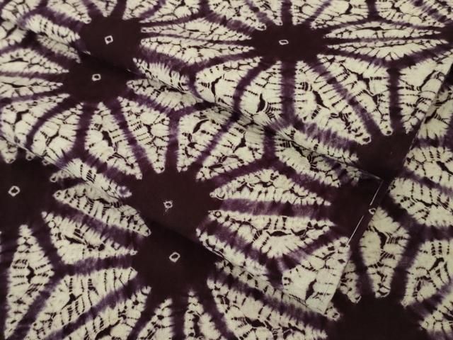 平和屋本店▽極上 岩手の匠 草紫堂 南部絞り 紫根染 紬 単衣 麻の葉 残