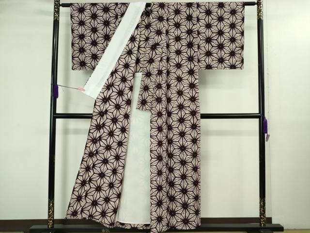 平和屋本店▽極上 岩手の匠 草紫堂 南部絞り 紫根染 紬 単衣 麻の葉 残