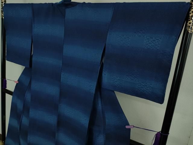 平和屋本店▽極上　首里　ロートン織　道屯織　単衣　本藍　変わり市松　逸品　未使用　DZAB3599kh6 平和屋本店▽極上 首里 ロートン織 道屯織 単衣 本藍 変わり市松 逸品