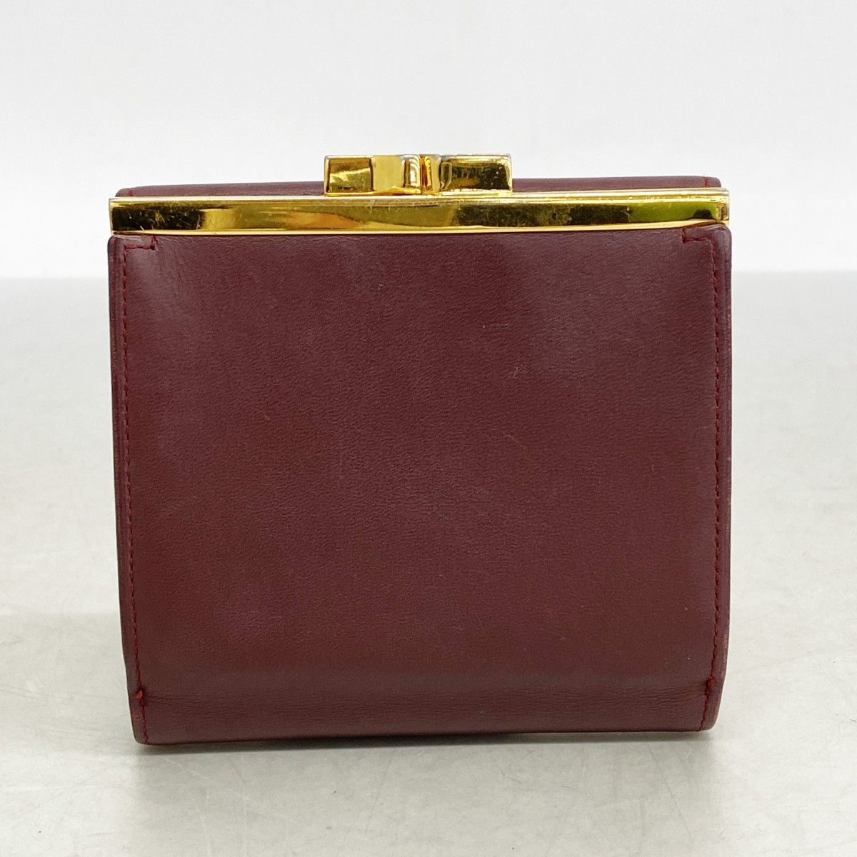 6ab1580】カルティエ 三つ折り財布 マスト レザー ボルドー ゴールド