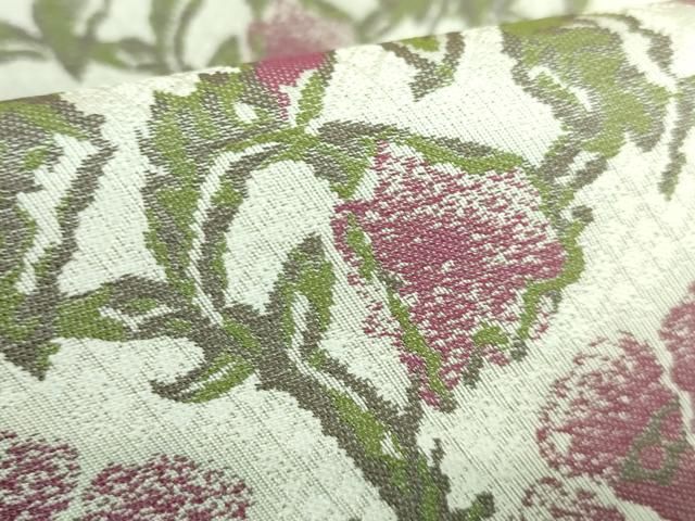 平和屋本店○極上 西陣 木野織物 菱屋善兵衛謹製 両面 半幅帯 花唐草