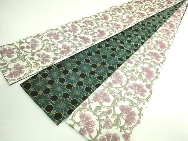 平和屋本店○極上 西陣 木野織物 菱屋善兵衛謹製 両面 半幅帯 花唐草