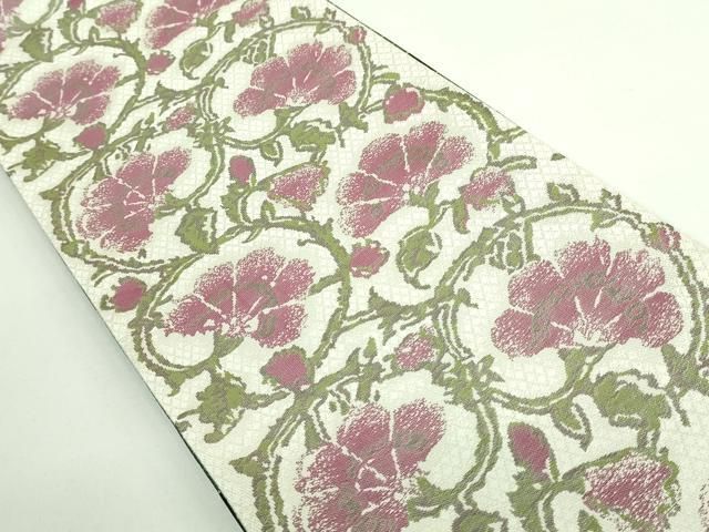 平和屋本店○極上 西陣 木野織物 菱屋善兵衛謹製 両面 半幅帯 花唐草