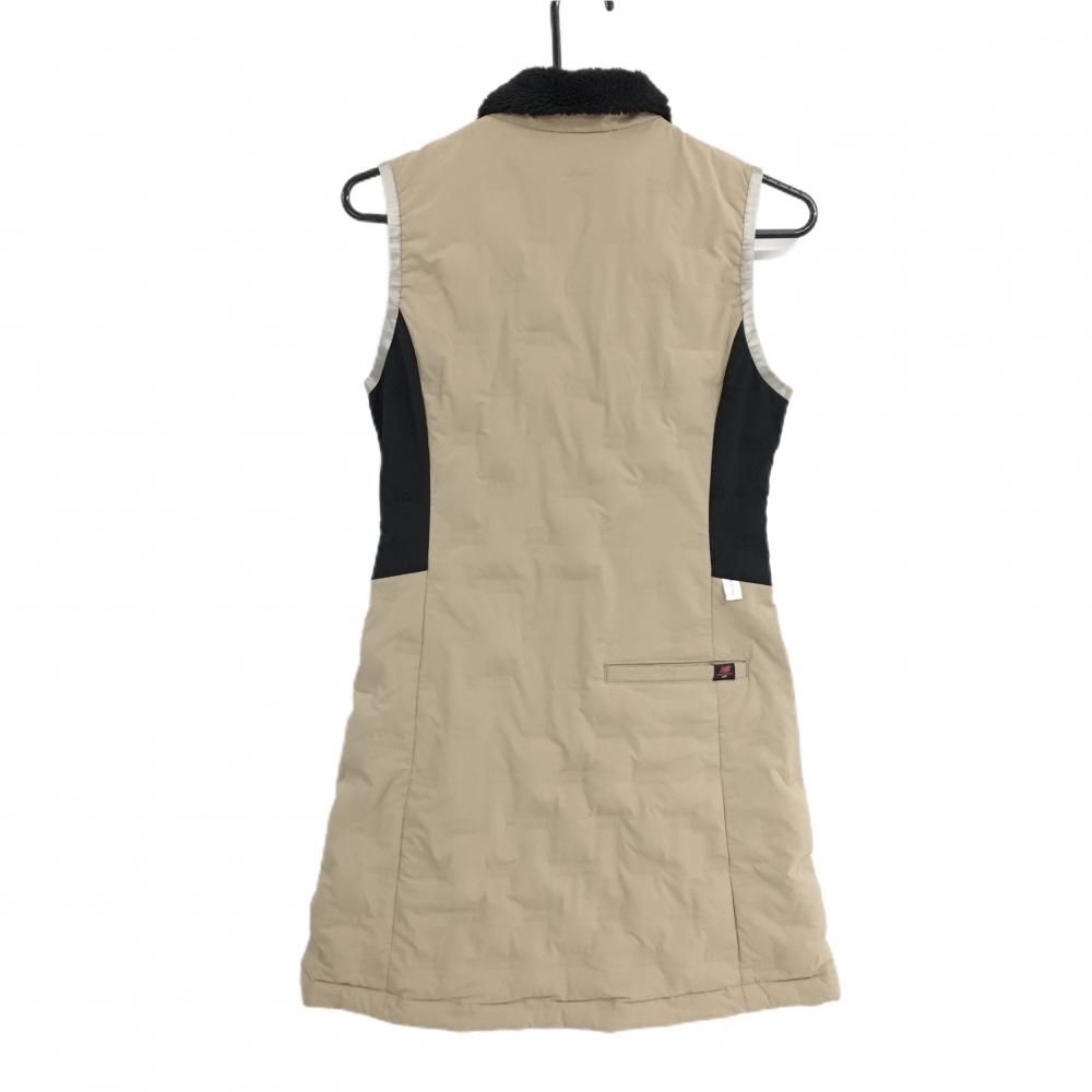 美品】ニューバランスゴルフ ダウンワンピース ベージュ×黒 ロゴ地模様