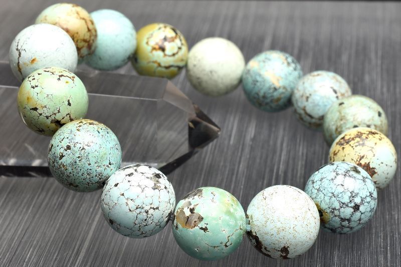 1点物】希少◇天然スパイダーウェブ ターコイズ 14mm ブレスレット