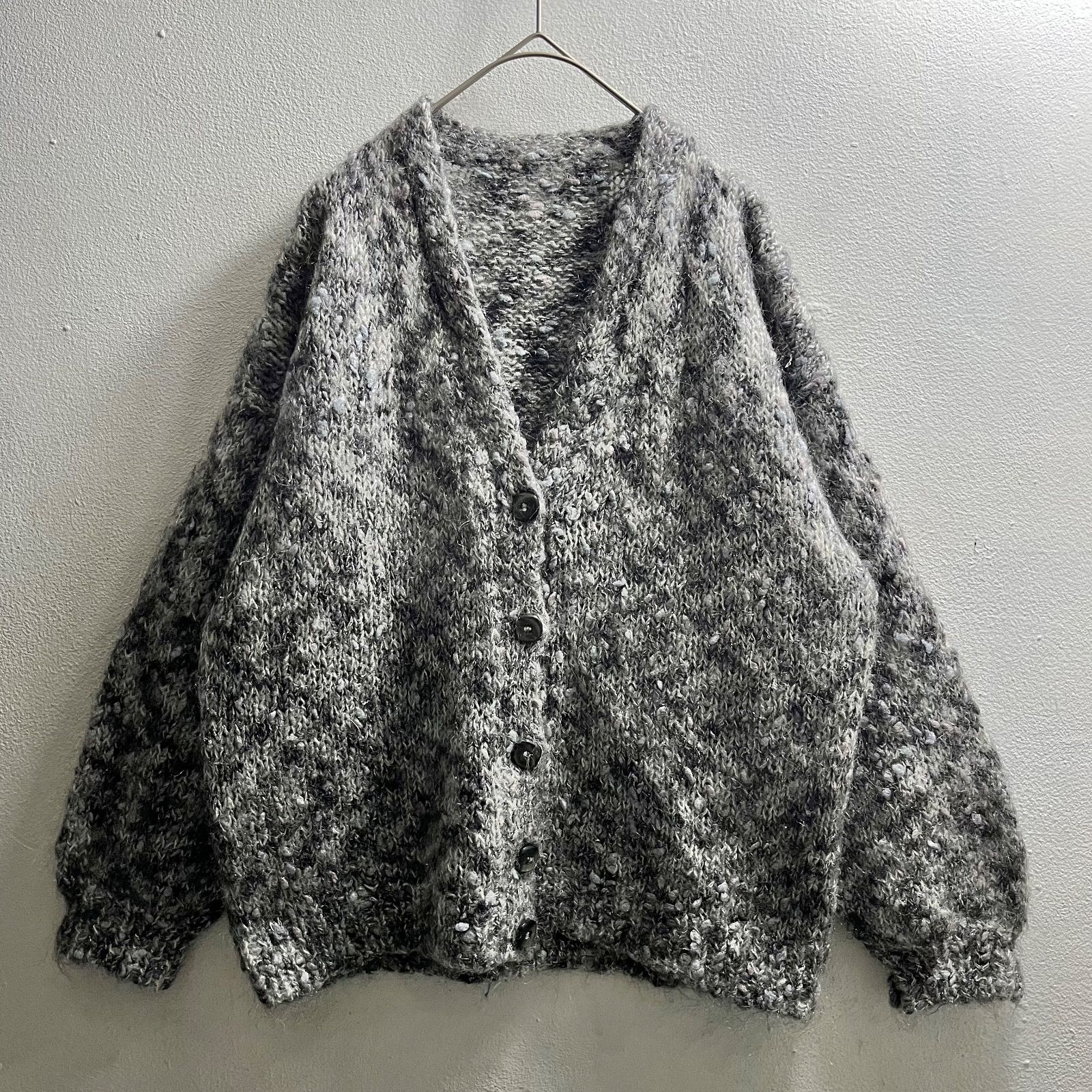 ヨーロッパ 80s Vintage モヘア カーディガン シャギー 希少 グレー 