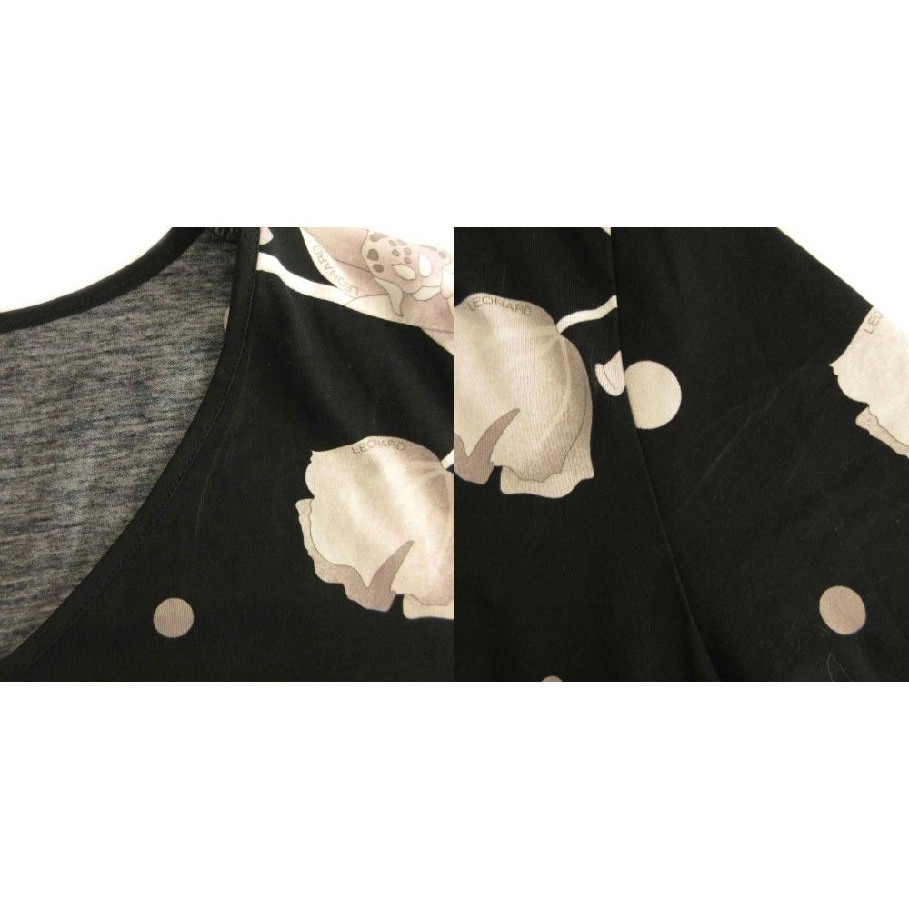 美品 レオナール カットソー トップス ハイネック 花柄 ブラック 40 L レオナール ハイネックトップス レオナール LEONARD ハイネック