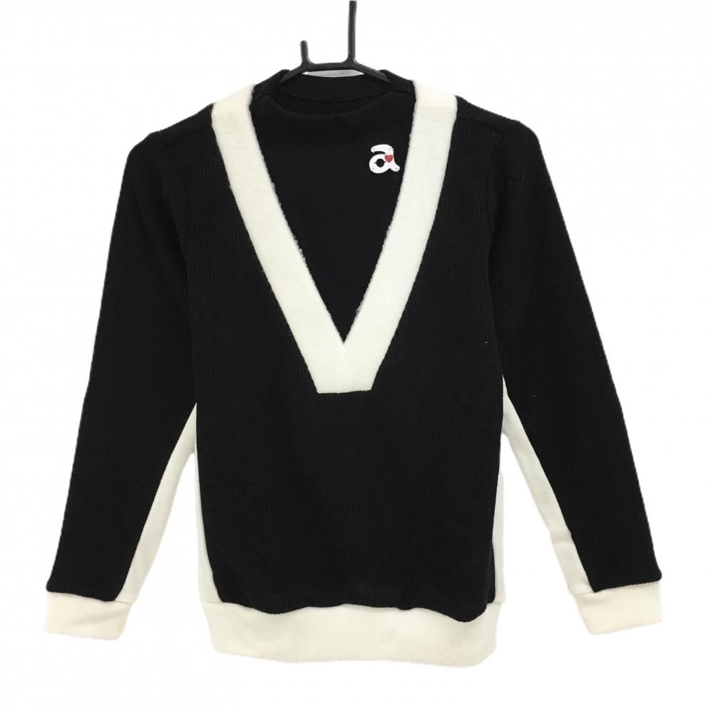 美品】アルチビオ セーター 黒×白 ロゴ 重ね着風 ニット レディース 36