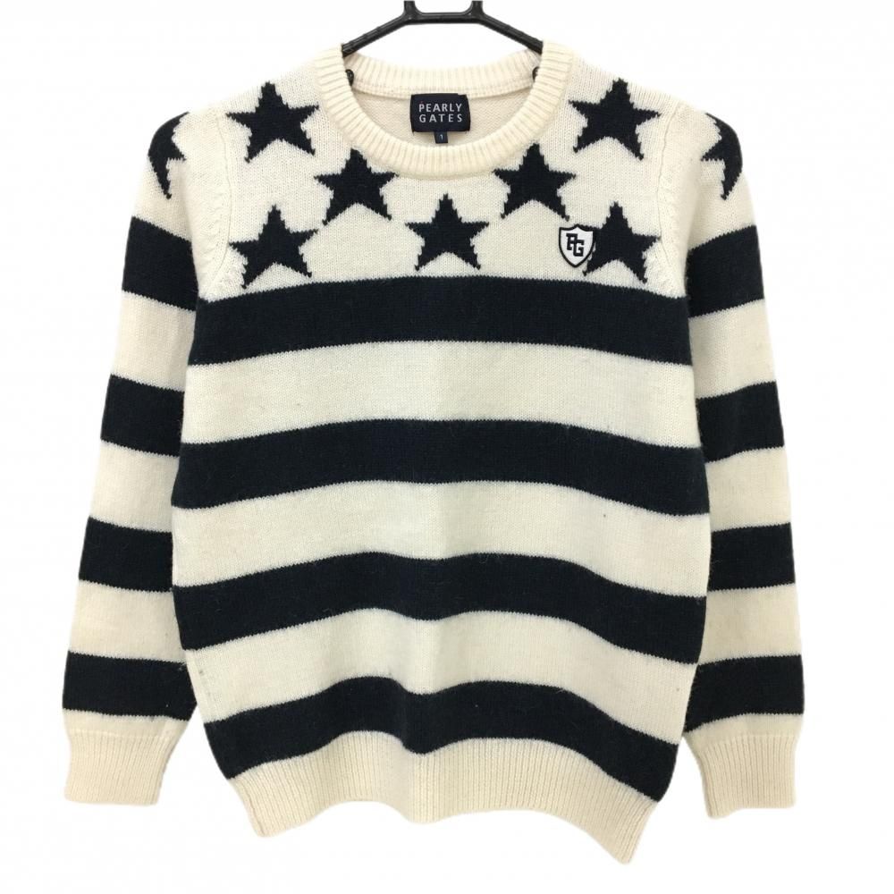 パーリーゲイツ セーター 白×ネイビー ボーダー 上星柄 ウール混