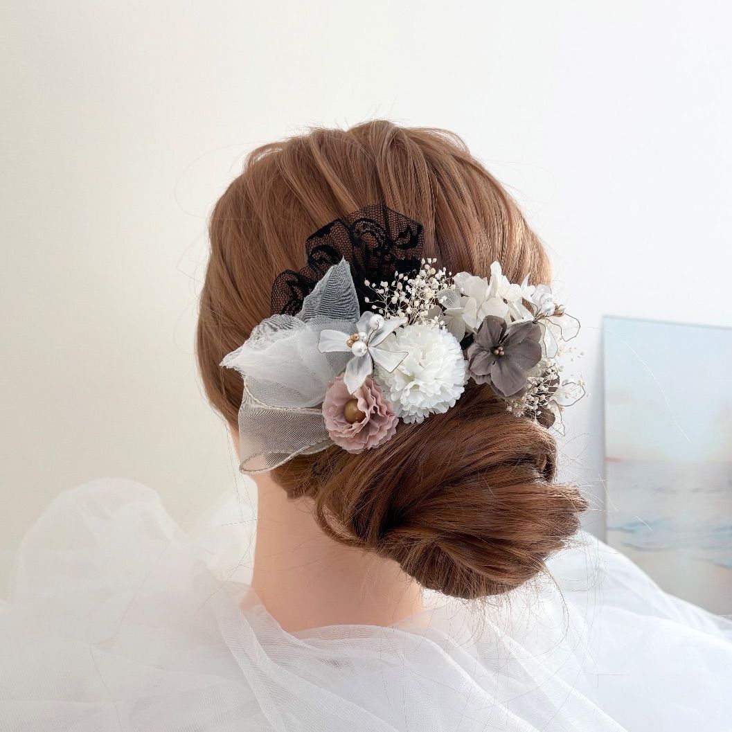 髪飾り 成人式 ピンク ウェディング アメリカンフラワー【だんご】 アメリカンフラワー髪飾り ピンク ベージュ 結婚式 成人式 卒業式