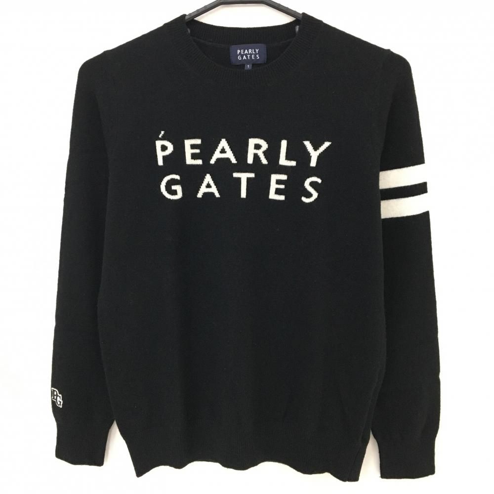 美品】パーリーゲイツ セーター 黒×白 フロントロゴ カシミヤ混 ニット