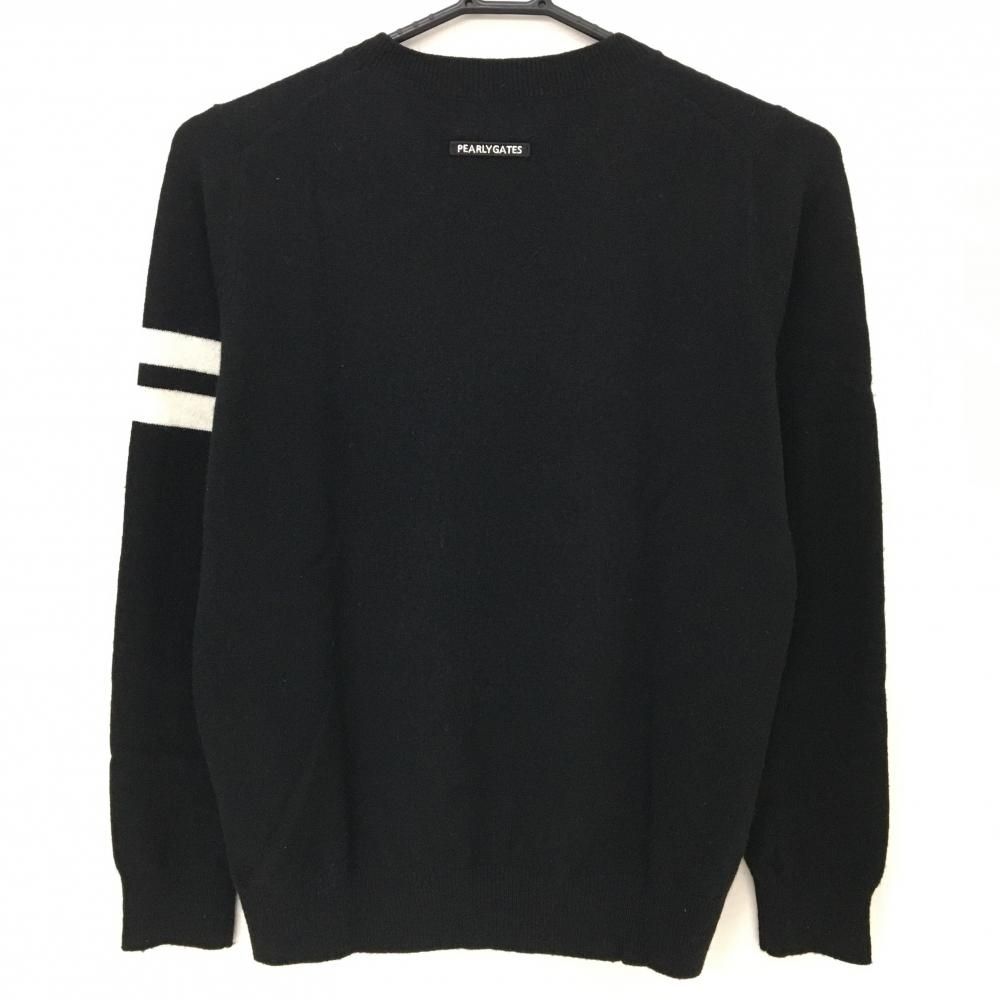 美品】パーリーゲイツ セーター 黒×白 フロントロゴ カシミヤ混 ニット