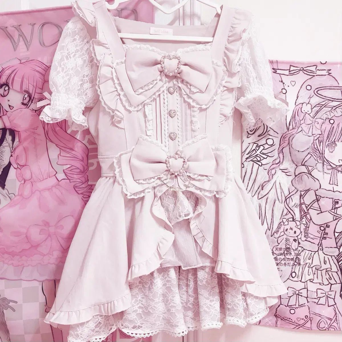 リズリサ フロント ビッグカシュクール セットアップ ピンク 量産型