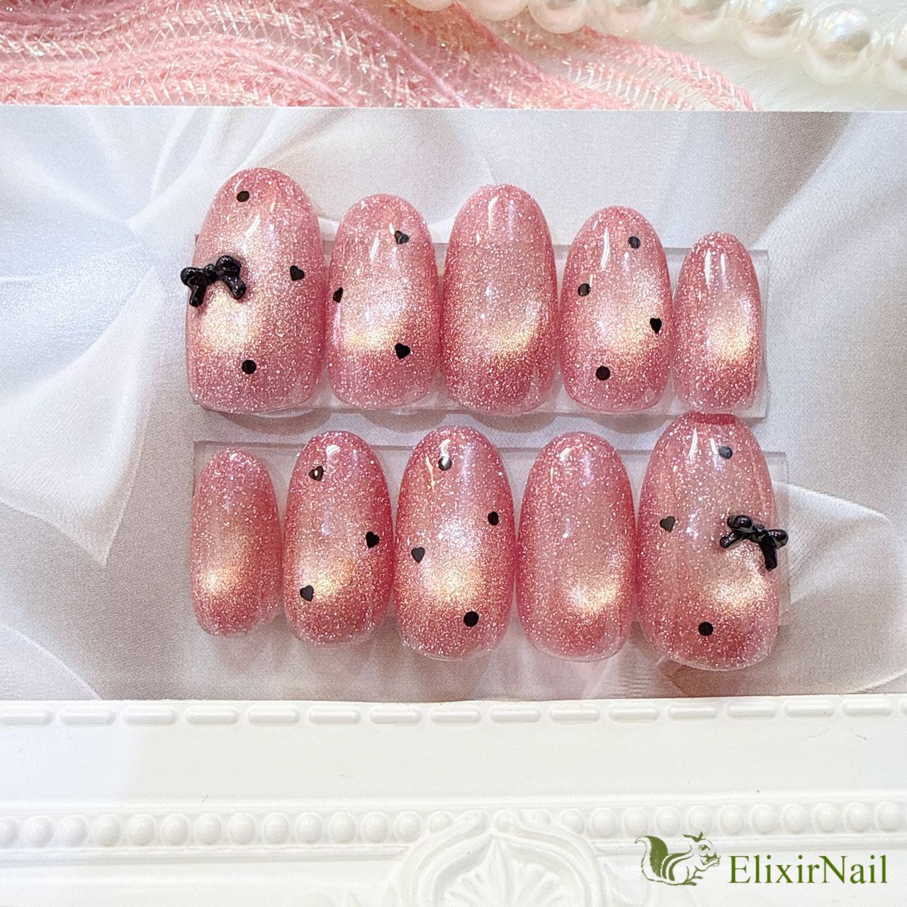 現品】ネイルチップ ピンク マグネット ドット柄 リボン - メルカリ