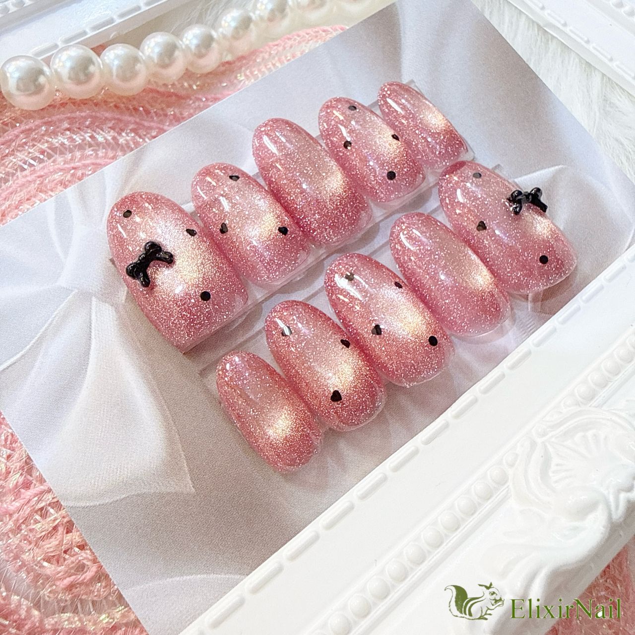 現品】ネイルチップ ピンク マグネット ドット柄 リボン - メルカリ