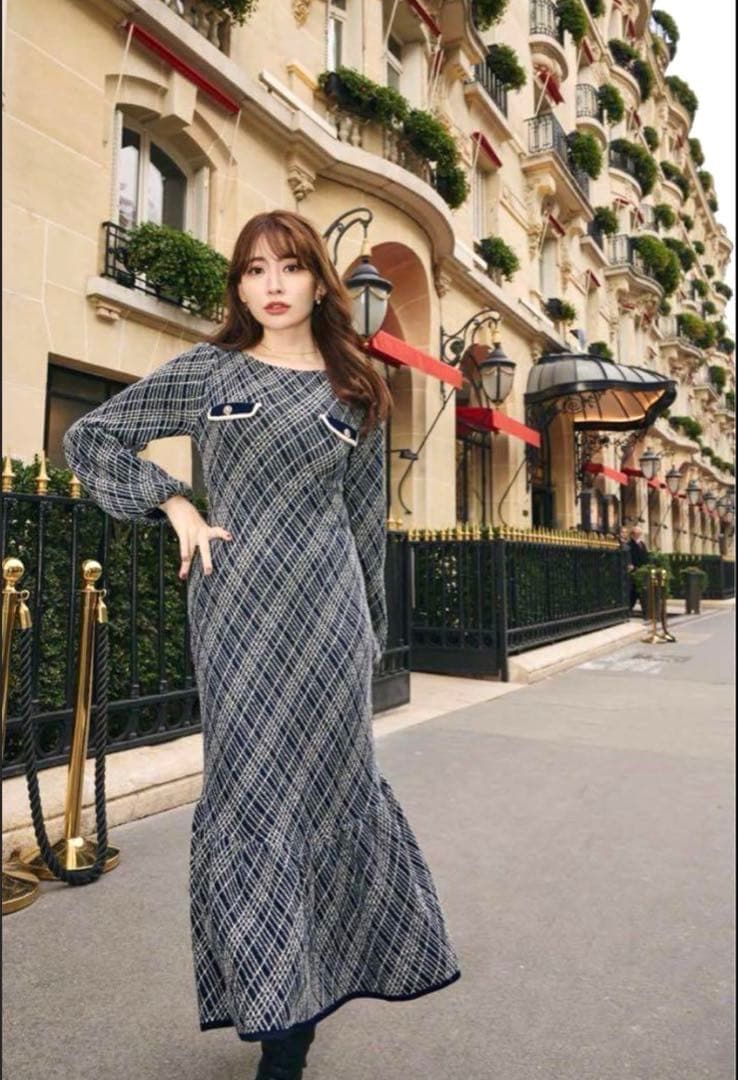 Herlipto ハーリップトゥ☆Vosges Jacquard Knit Dress M ネイビー