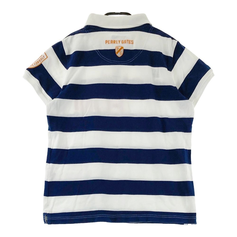 パーリーゲイツ　ボーダー　ポロシャツ　レディース　ニコちゃん　スマイル　半袖 パーリーゲイツ 半袖ポロシャツ 白×ネイビー ボーダー ニコちゃん